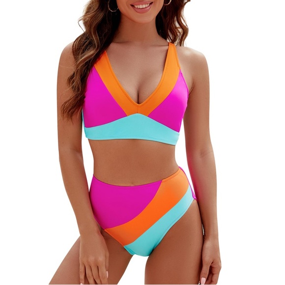 Other - -NWT Blooming Jelly High Waisted Color Block Sporty Bikini Sets - Size: Large
